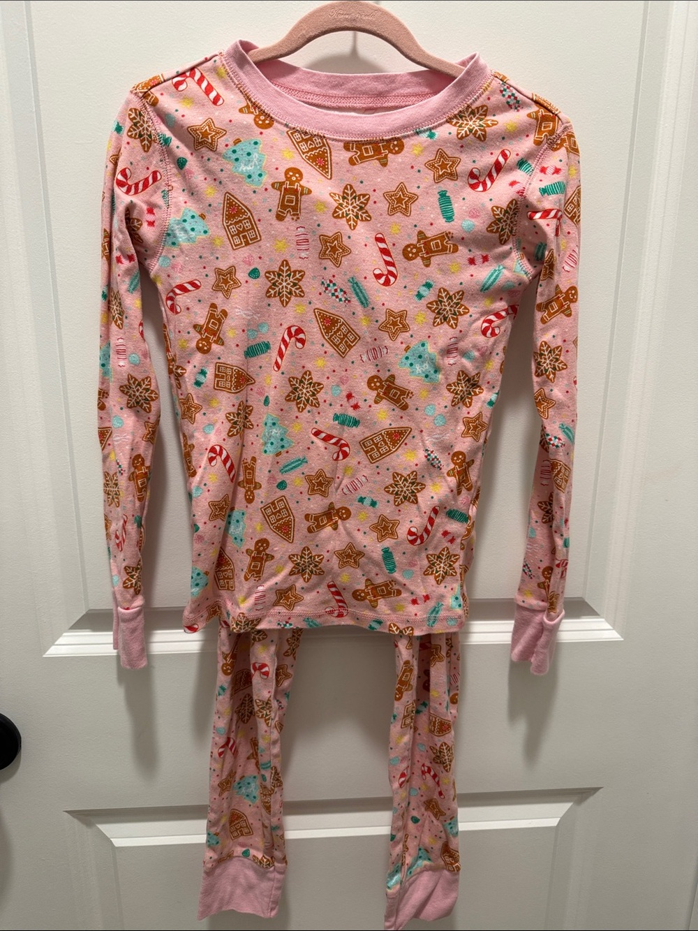 Old Navy Pink Holiday Gingerbread & Candy Cane Pajama Set